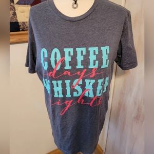 Casual Charcoal Tee with Aqua and Coral Text